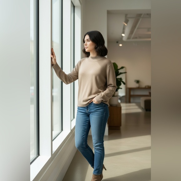 Calvin Klein Beige Women's Turtleneck Sweater - Picture 2 of 7